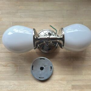 2-Light Intertwk Wall Mount Vanity light, milk glass shades